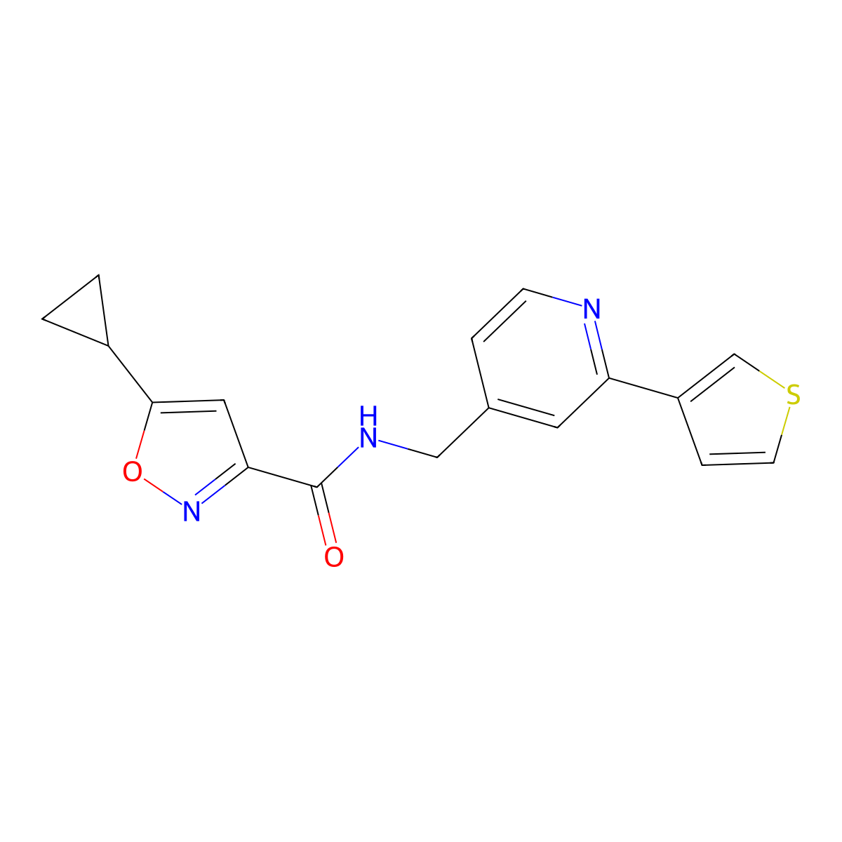5-cyclopropyl-N-((2-(thiophen-3-yl)pyridin-4-yl)methyl)isoxazole-3-carboxamide molecular structure, CAS 2034432-76-1