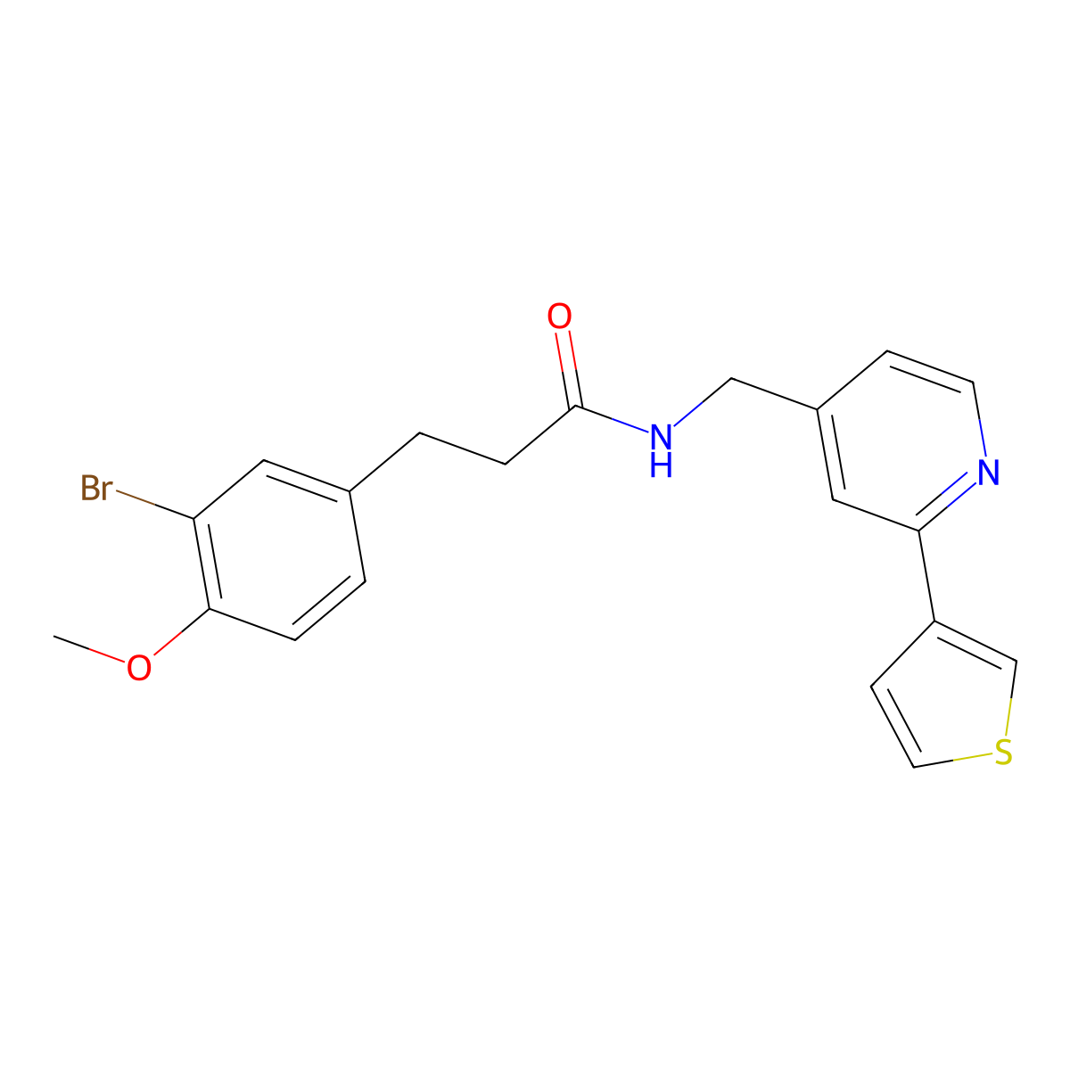 3-(3-bromo-4-methoxyphenyl)-N-((2-(thiophen-3-yl)pyridin-4-yl)methyl)propanamide molecular structure, CAS 2034432-80-7