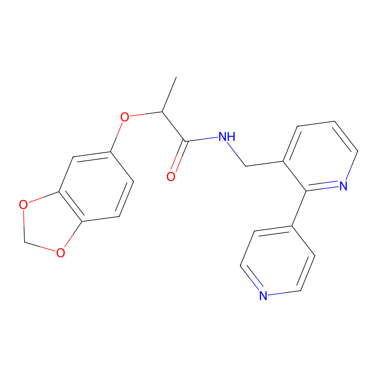 N-([2,4'-bipyridin]-3-ylmethyl)-2-(benzo[d][1,3]dioxol-5-yloxy)propanamide molecular structure, CAS 2034432-82-9