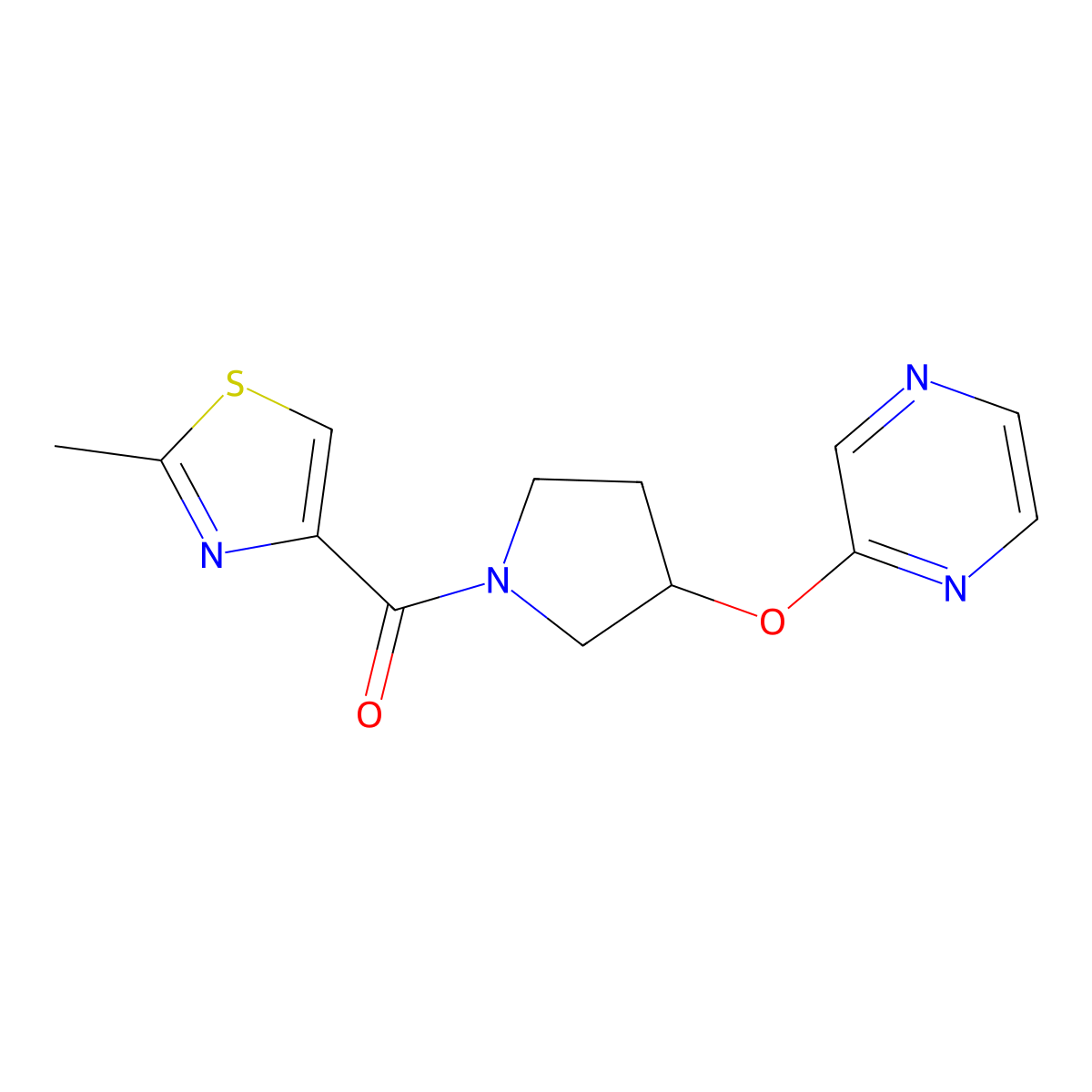 (2-Methylthiazol-4-yl)(3-(pyrazin-2-yloxy)pyrrolidin-1-yl)methanone molecular structure, CAS 2034432-83-0