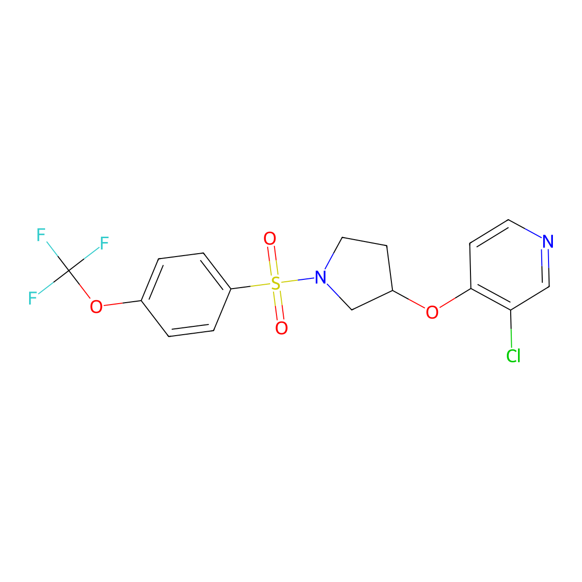 3-Chloro-4-((1-((4-(trifluoromethoxy)phenyl)sulfonyl)pyrrolidin-3-yl)oxy)pyridine molecular structure, CAS 2034432-84-1
