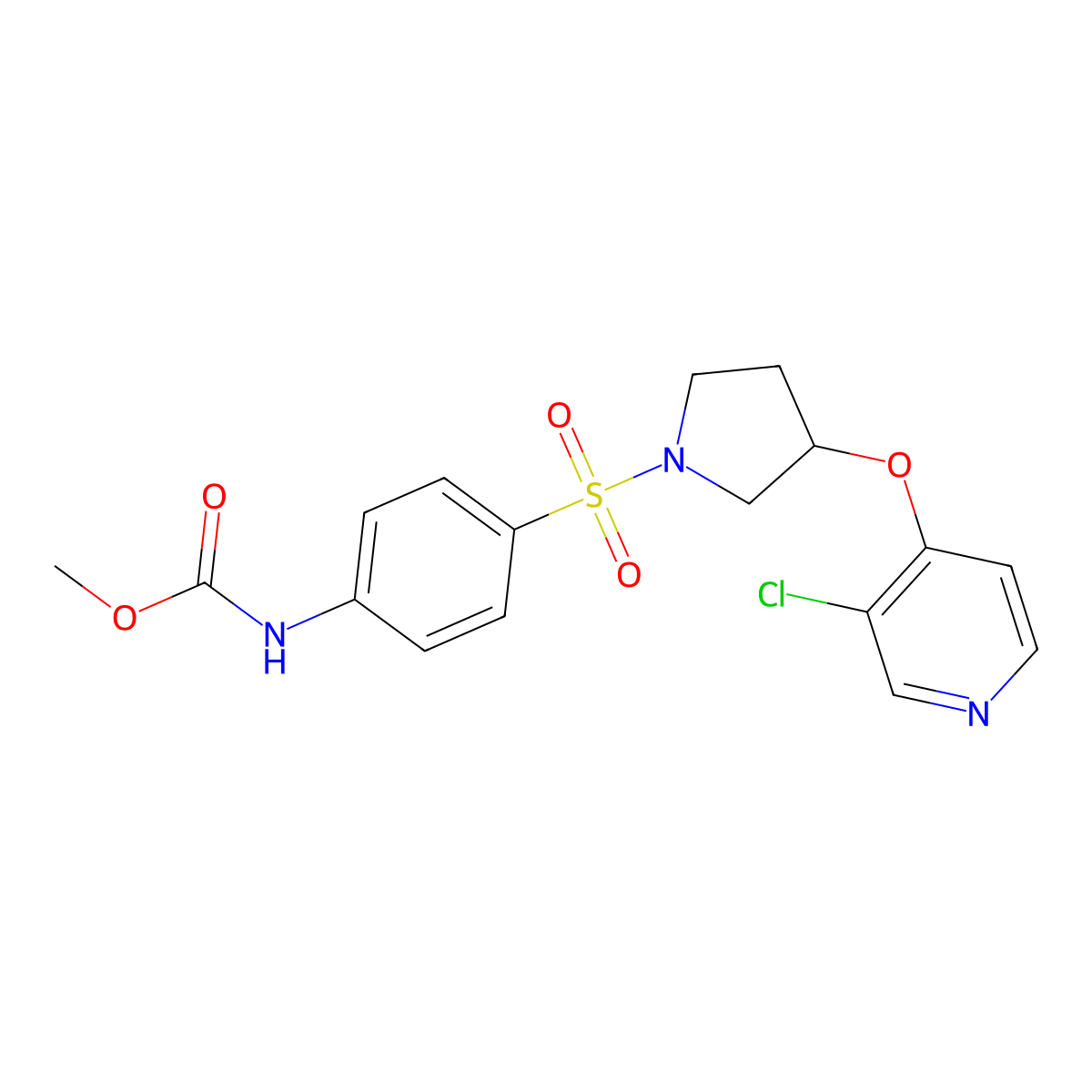 Methyl (4-((3-((3-chloropyridin-4-yl)oxy)pyrrolidin-1-yl)sulfonyl)phenyl)carbamate molecular structure, CAS 2034432-88-5