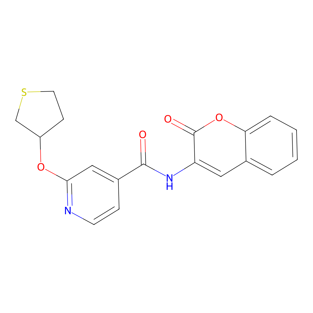 N-(2-oxo-2H-chromen-3-yl)-2-((tetrahydrothiophen-3-yl)oxy)isonicotinamide molecular structure, CAS 2034432-93-2