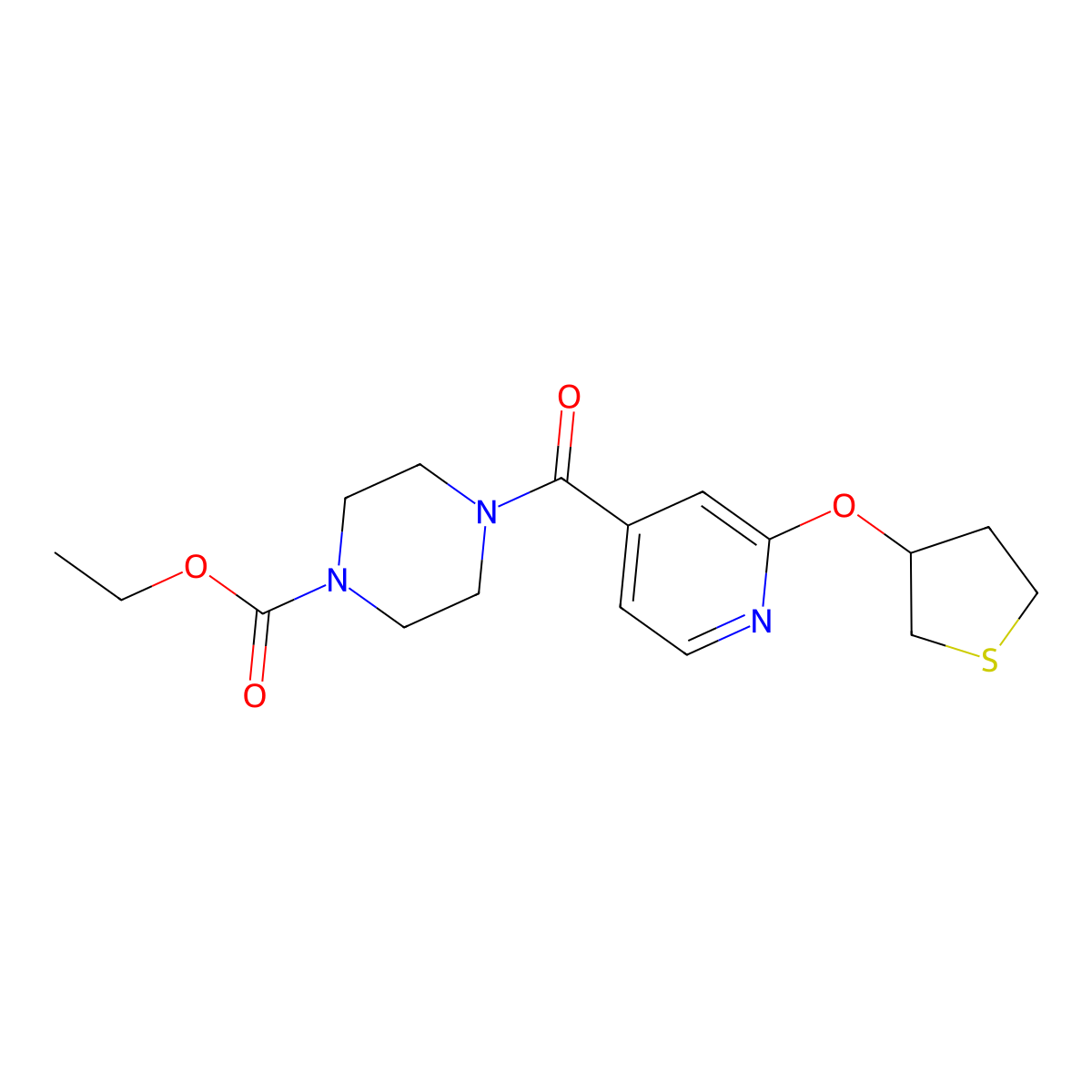 Ethyl 4-(2-((tetrahydrothiophen-3-yl)oxy)isonicotinoyl)piperazine-1-carboxylate molecular structure, CAS 2034432-97-6