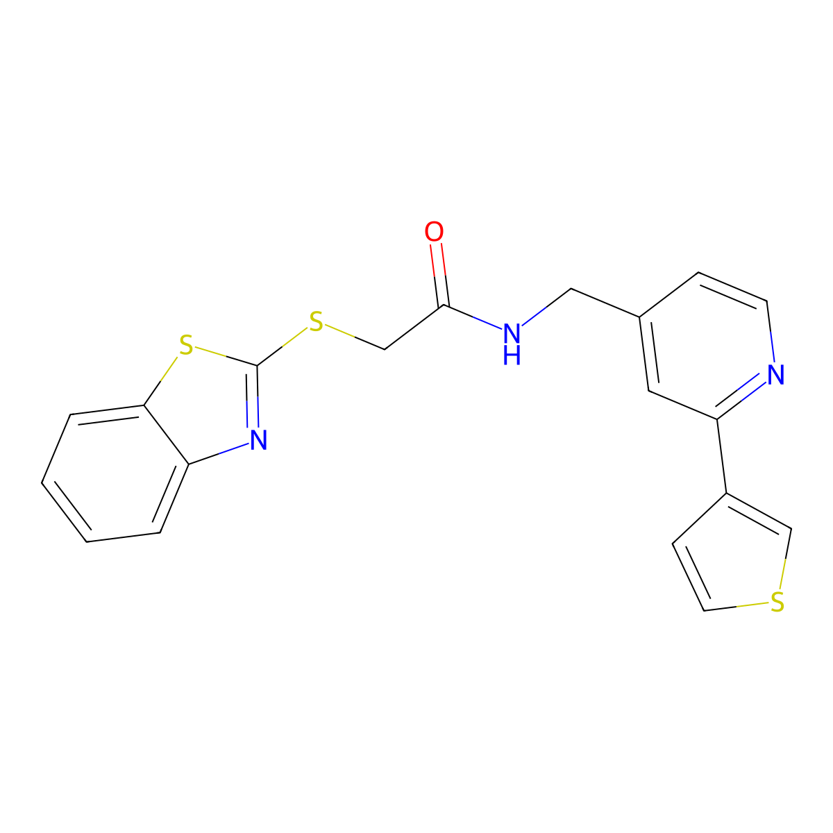 2-(benzo[d]thiazol-2-ylthio)-N-((2-(thiophen-3-yl)pyridin-4-yl)methyl)acetamide molecular structure, CAS 2034432-99-8