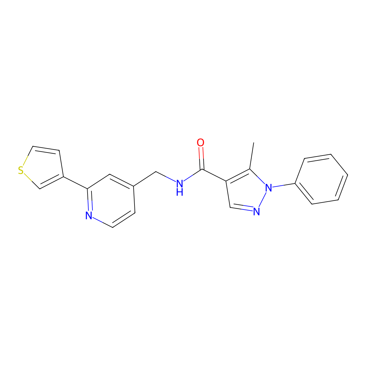 5-methyl-1-phenyl-N-{[2-(thiophen-3-yl)pyridin-4-yl]methyl}-1H-pyrazole-4-carboxamide molecular structure, CAS 2034433-05-9