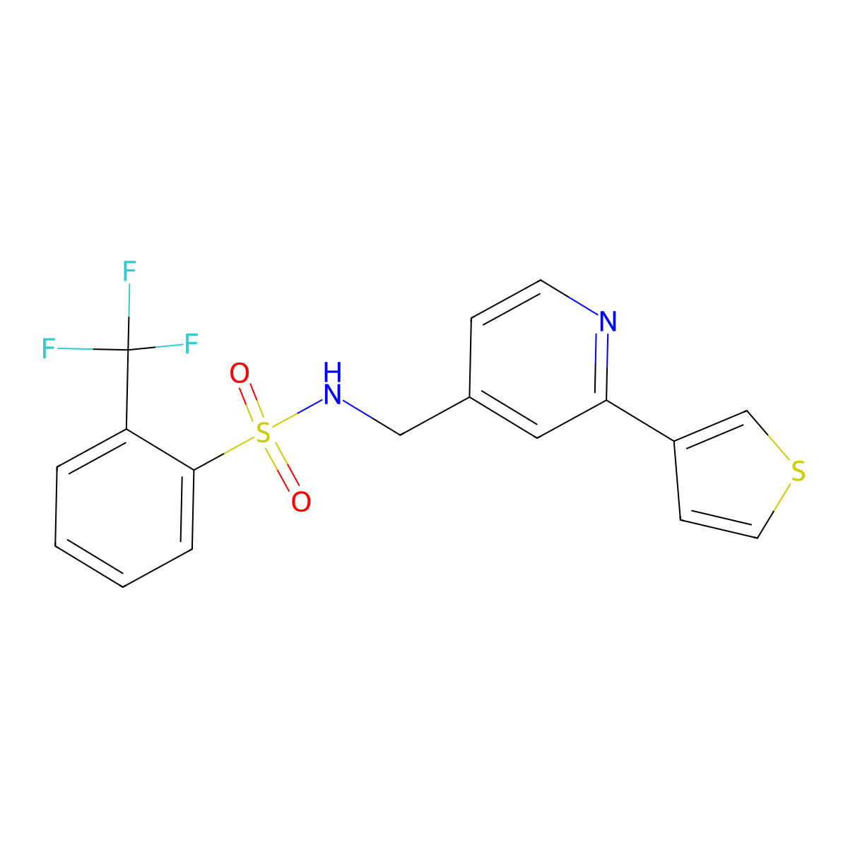 N-((2-(thiophen-3-yl)pyridin-4-yl)methyl)-2-(trifluoromethyl)benzenesulfonamide molecular structure, CAS 2034433-15-1