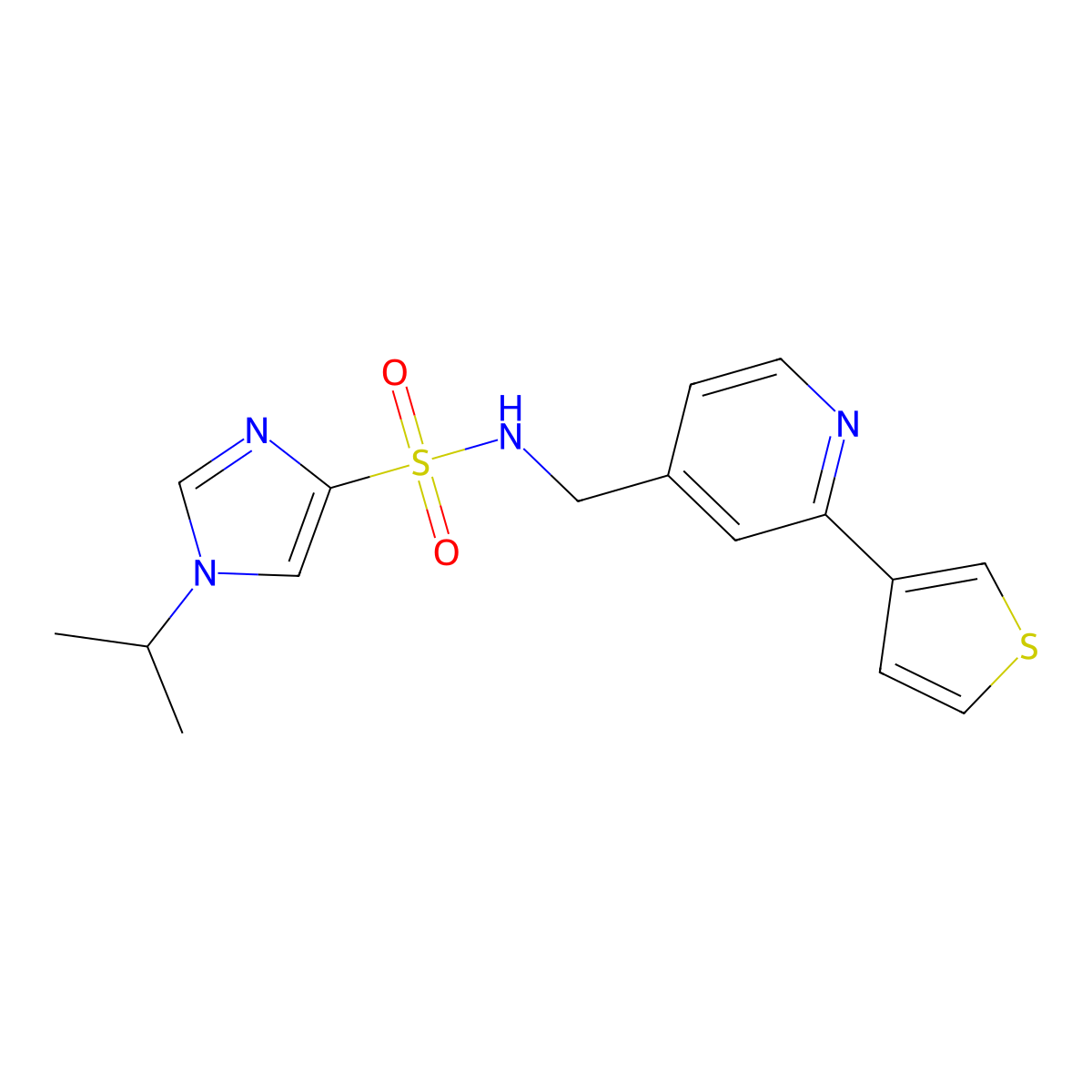 1-isopropyl-N-((2-(thiophen-3-yl)pyridin-4-yl)methyl)-1H-imidazole-4-sulfonamide molecular structure, CAS 2034433-20-8
