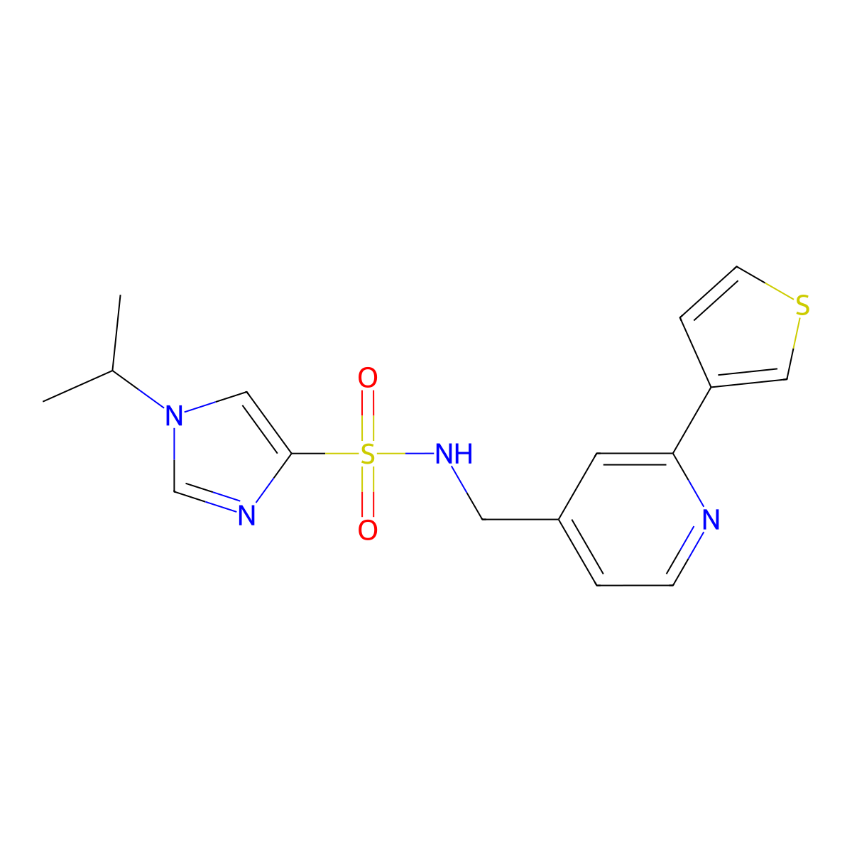 1-isopropyl-N-((2-(thiophen-3-yl)pyridin-4-yl)methyl)-1H-imidazole-4-sulfonamide molecular structure, CAS 2034433-20-8