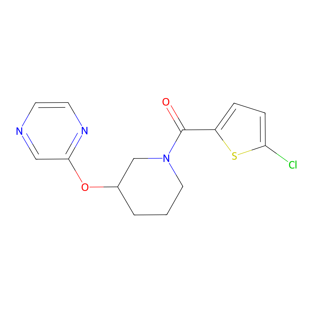 (5-Chlorothiophen-2-yl)(3-(pyrazin-2-yloxy)piperidin-1-yl)methanone molecular structure, CAS 2034433-27-5