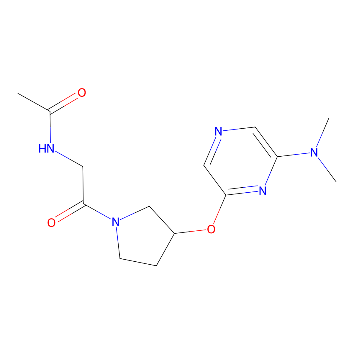 N-[2-(3-{[6-(dimethylamino)pyrazin-2-yl]oxy}pyrrolidin-1-yl)-2-oxoethyl]acetamide molecular structure, CAS 2034433-29-7