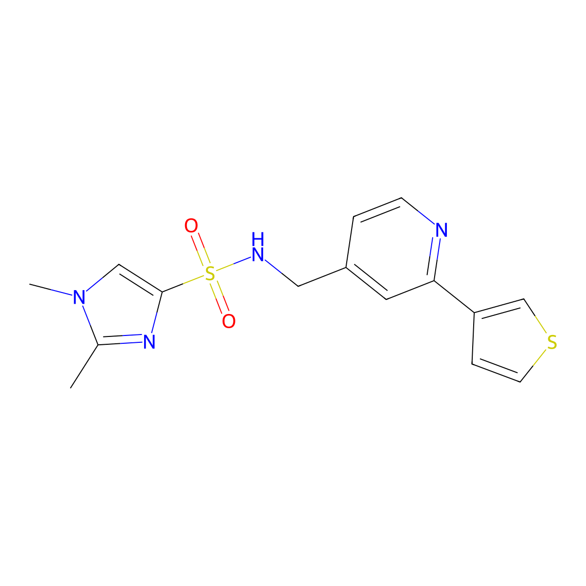 1,2-dimethyl-N-{[2-(thiophen-3-yl)pyridin-4-yl]methyl}-1H-imidazole-4-sulfonamide molecular structure, CAS 2034433-31-1