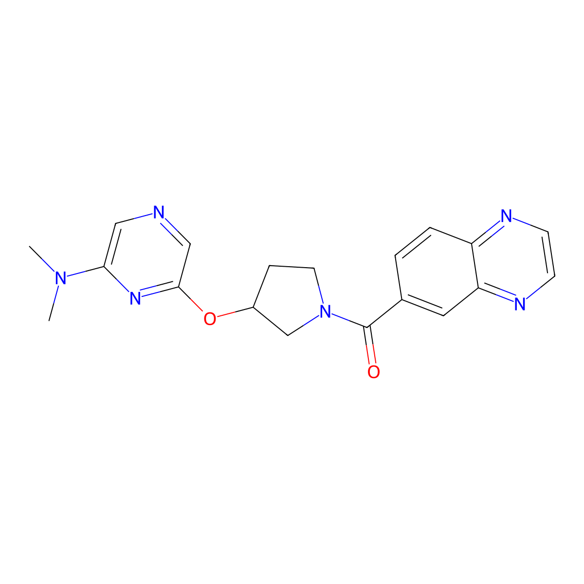 (3-((6-(Dimethylamino)pyrazin-2-yl)oxy)pyrrolidin-1-yl)(quinoxalin-6-yl)methanone molecular structure, CAS 2034433-34-4