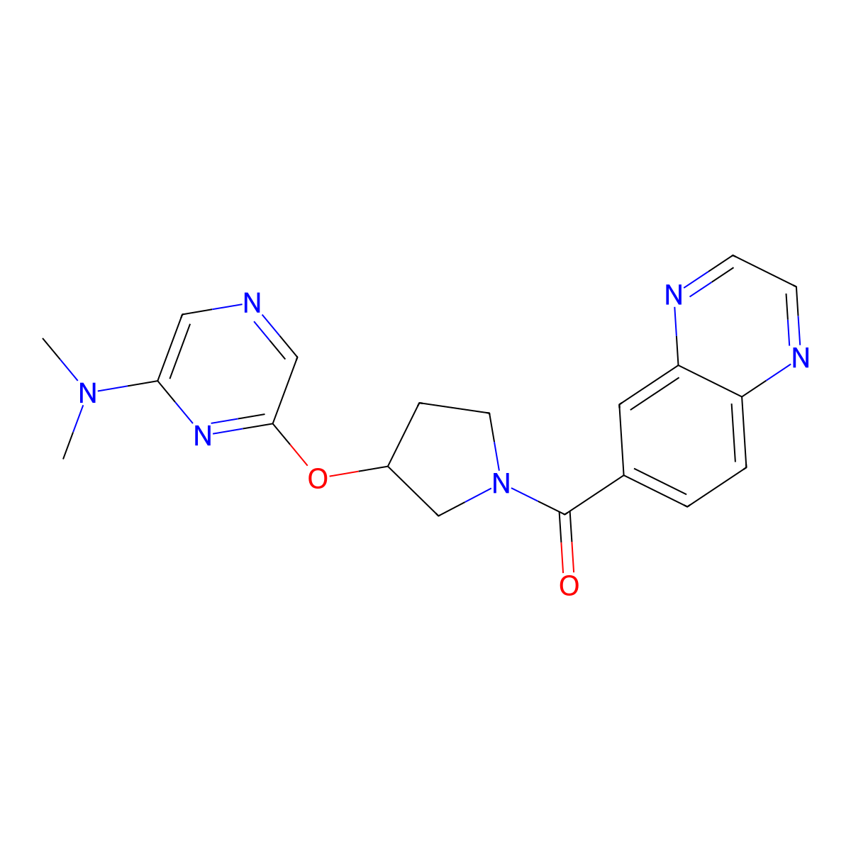 (3-((6-(Dimethylamino)pyrazin-2-yl)oxy)pyrrolidin-1-yl)(quinoxalin-6-yl)methanone molecular structure, CAS 2034433-34-4