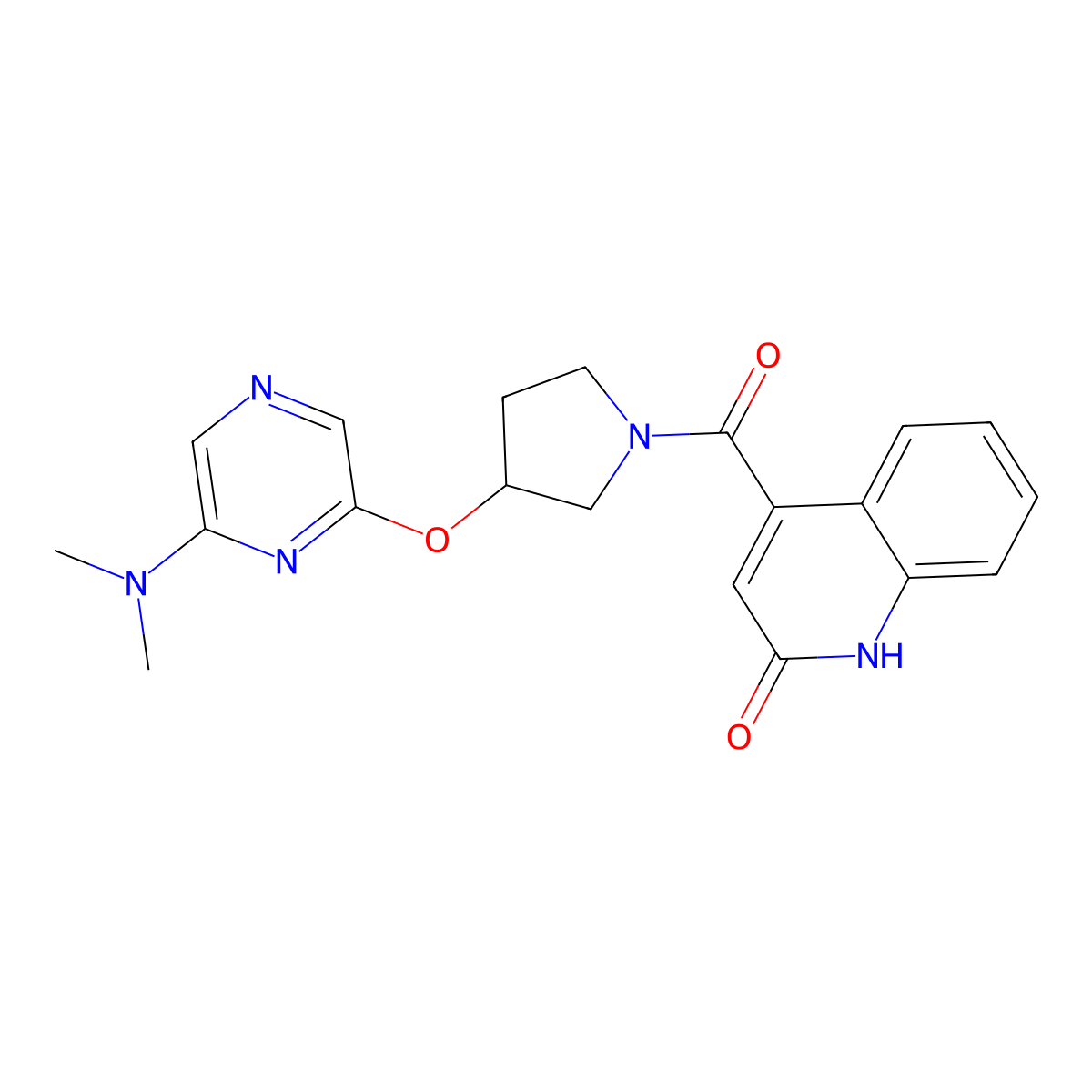 (3-((6-(Dimethylamino)pyrazin-2-yl)oxy)pyrrolidin-1-yl)(2-hydroxyquinolin-4-yl)methanone molecular structure, CAS 2034433-38-8