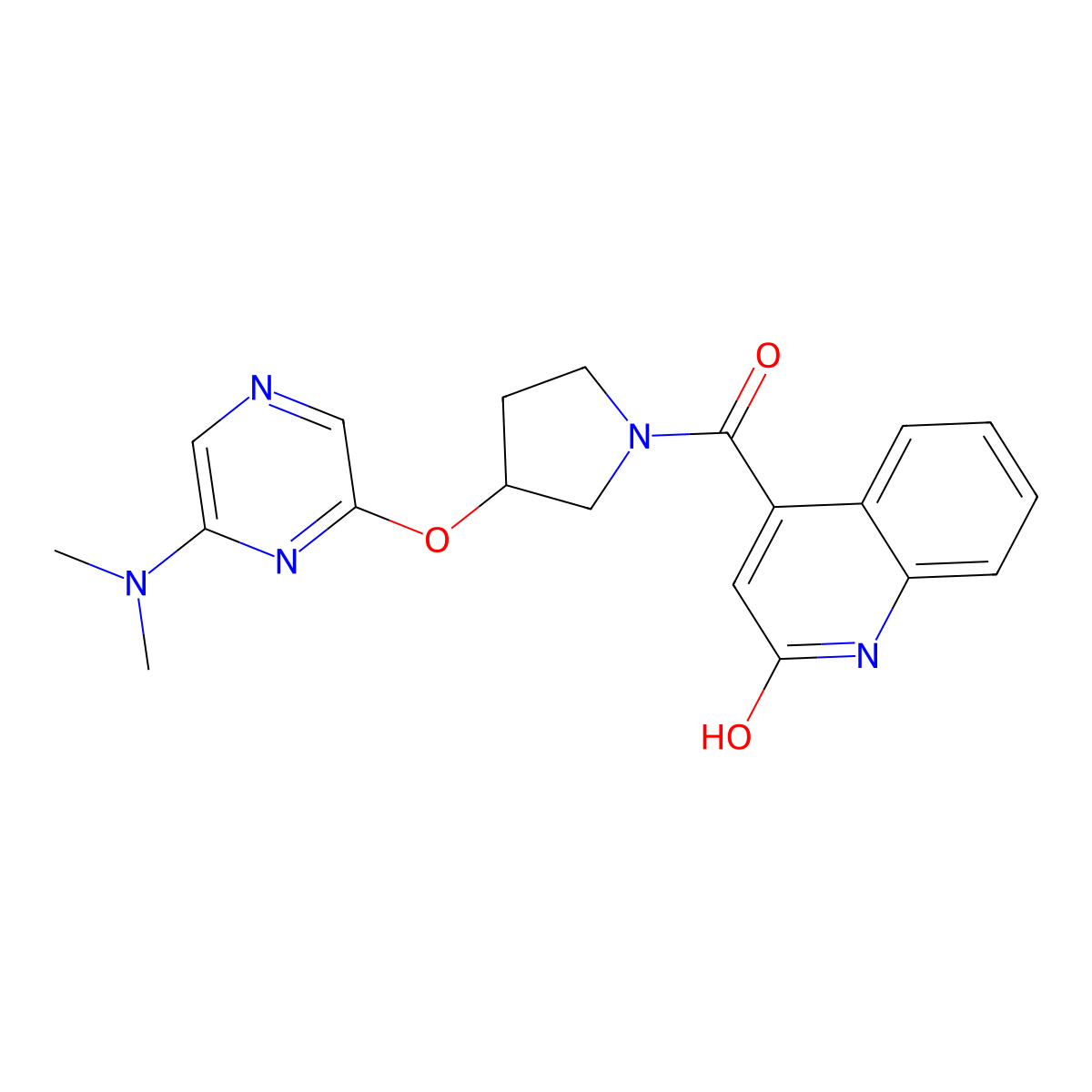 (3-((6-(Dimethylamino)pyrazin-2-yl)oxy)pyrrolidin-1-yl)(2-hydroxyquinolin-4-yl)methanone molecular structure, CAS 2034433-38-8