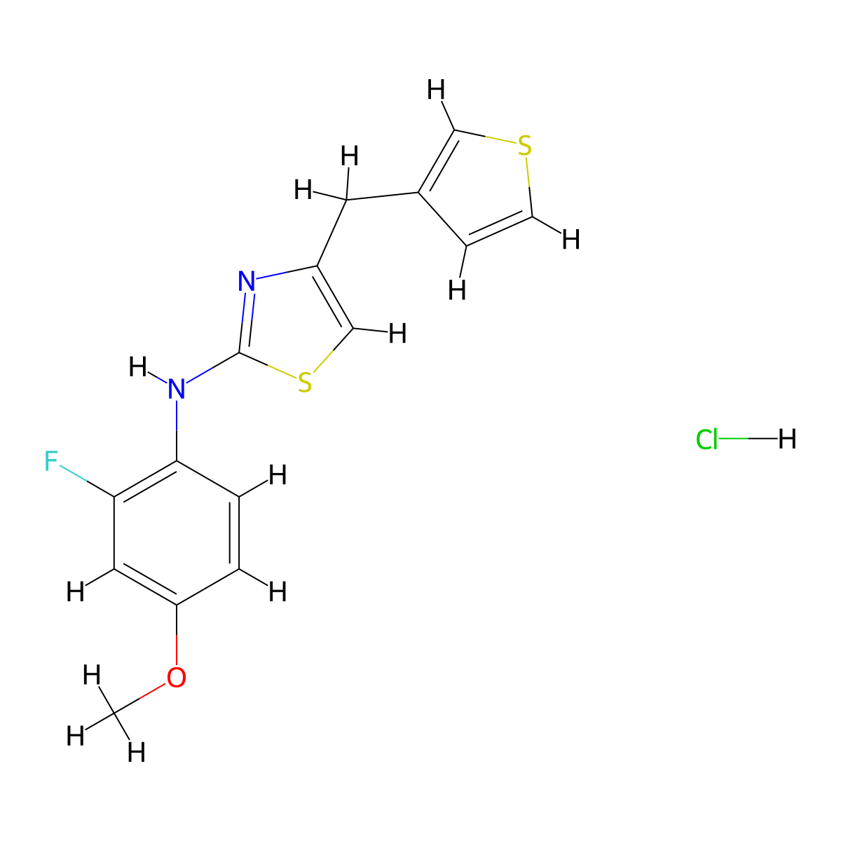 N-(2-fluoro-4-methoxyphenyl)-4-(thiophen-3-ylmethyl)thiazol-2-amine hydrochloride molecular structure, CAS 2034433-46-8