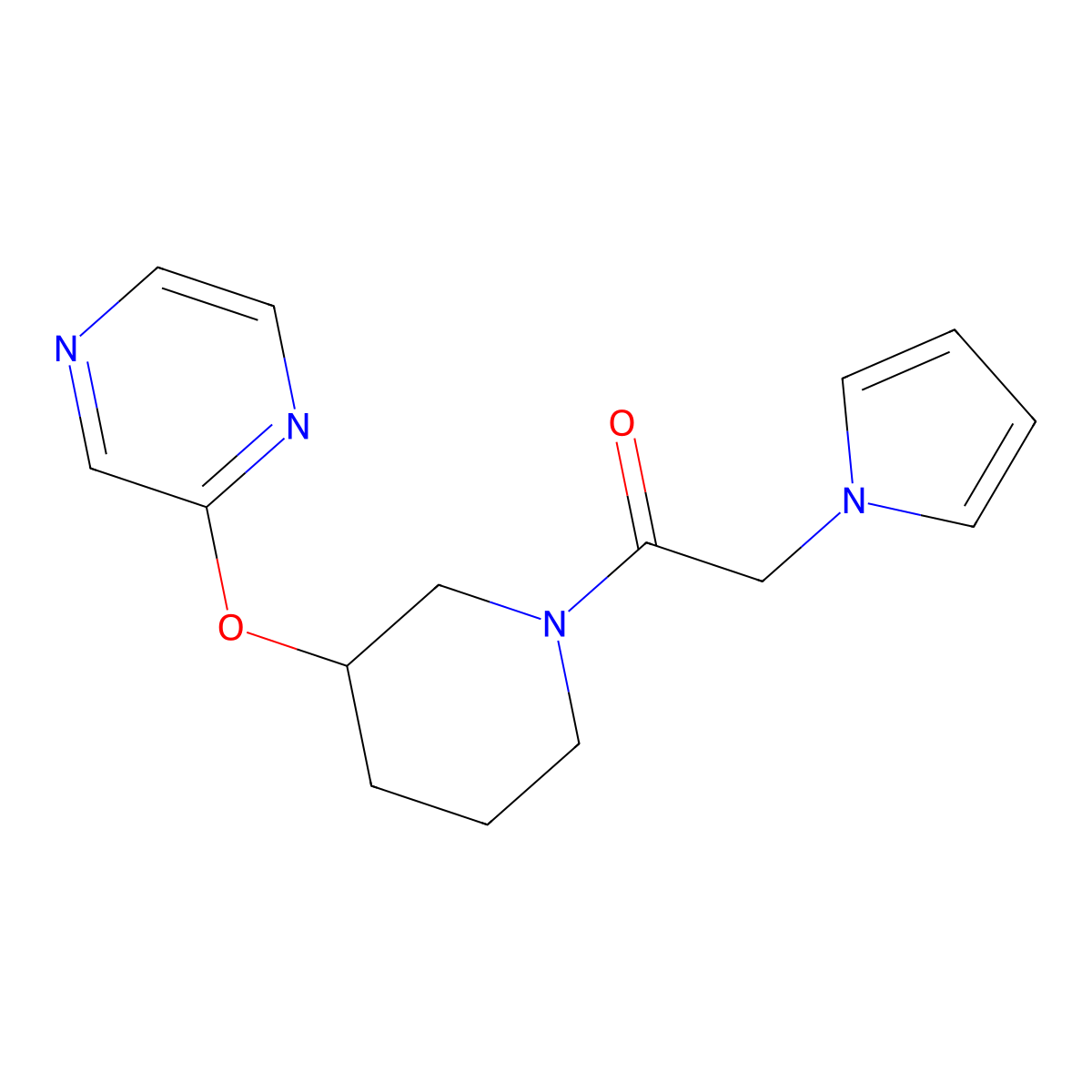 1-(3-(pyrazin-2-yloxy)piperidin-1-yl)-2-(1H-pyrrol-1-yl)ethanone molecular structure, CAS 2034433-48-0