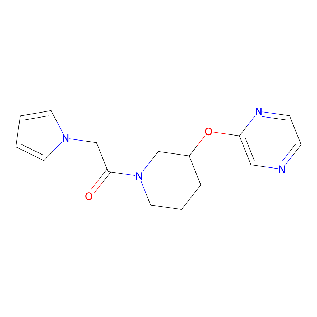 1-(3-(pyrazin-2-yloxy)piperidin-1-yl)-2-(1H-pyrrol-1-yl)ethanone molecular structure, CAS 2034433-48-0