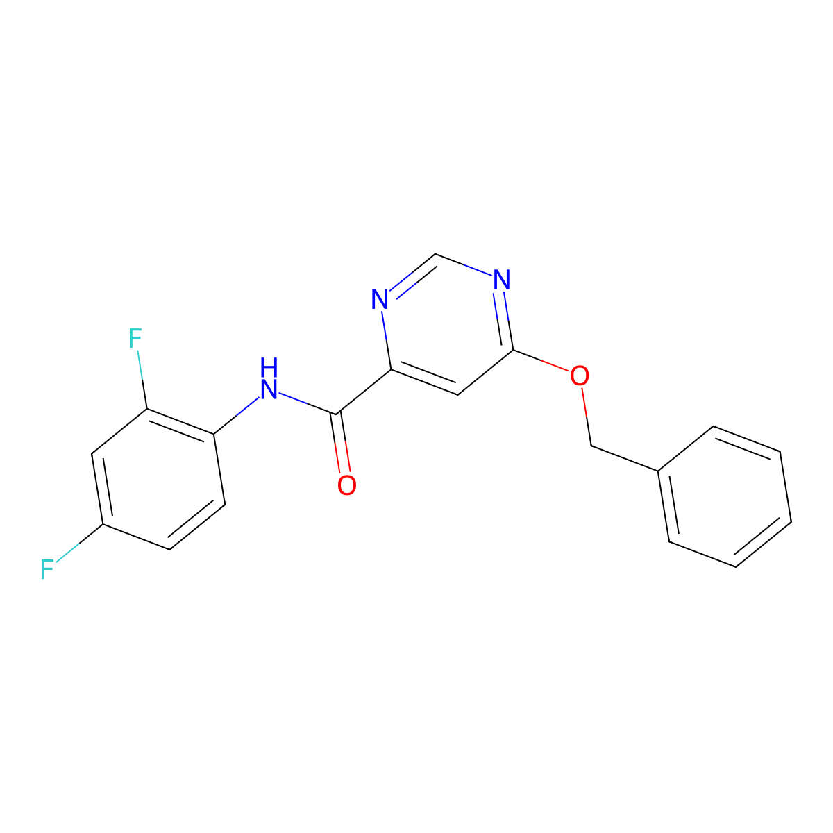 6-(benzyloxy)-N-(2,4-difluorophenyl)pyrimidine-4-carboxamide molecular structure, CAS 2034433-56-0
