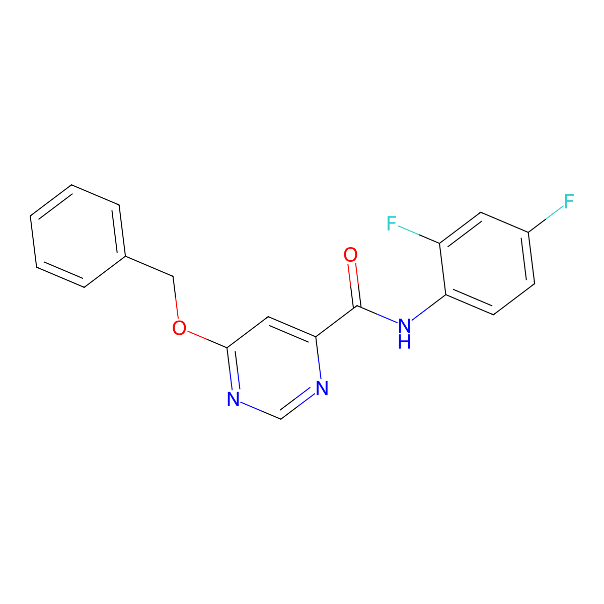 6-(benzyloxy)-N-(2,4-difluorophenyl)pyrimidine-4-carboxamide molecular structure, CAS 2034433-56-0