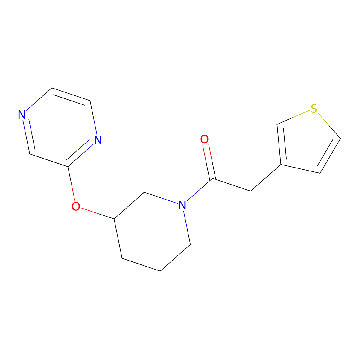 1-(3-(Pyrazin-2-yloxy)piperidin-1-yl)-2-(thiophen-3-yl)ethanone molecular structure, CAS 2034433-61-7