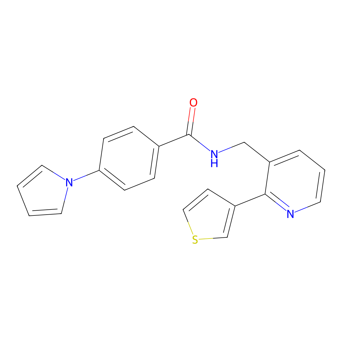 4-(1H-pyrrol-1-yl)-N-((2-(thiophen-3-yl)pyridin-3-yl)methyl)benzamide molecular structure, CAS 2034433-70-8