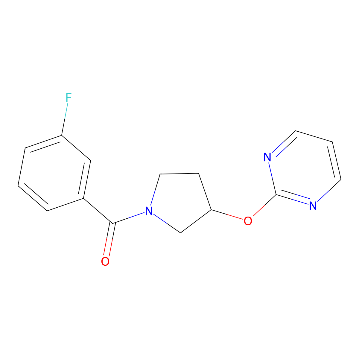 (3-Fluorophenyl)(3-(pyrimidin-2-yloxy)pyrrolidin-1-yl)methanone molecular structure, CAS 2034433-73-1