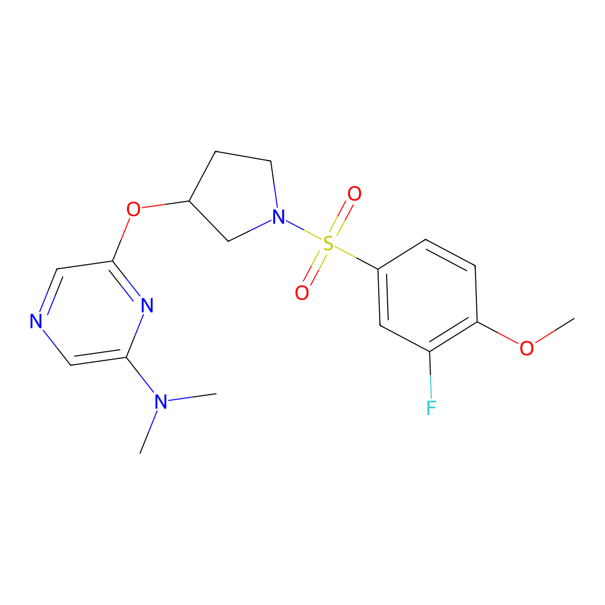 6-((1-((3-fluoro-4-methoxyphenyl)sulfonyl)pyrrolidin-3-yl)oxy)-N,N-dimethylpyrazin-2-amine molecular structure, CAS 2034433-74-2