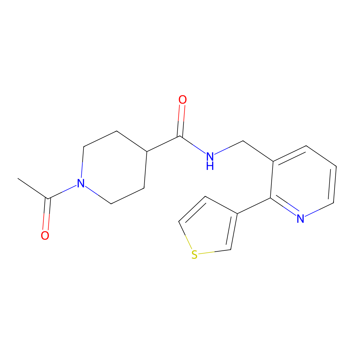 1-acetyl-N-((2-(thiophen-3-yl)pyridin-3-yl)methyl)piperidine-4-carboxamide molecular structure, CAS 2034433-77-5