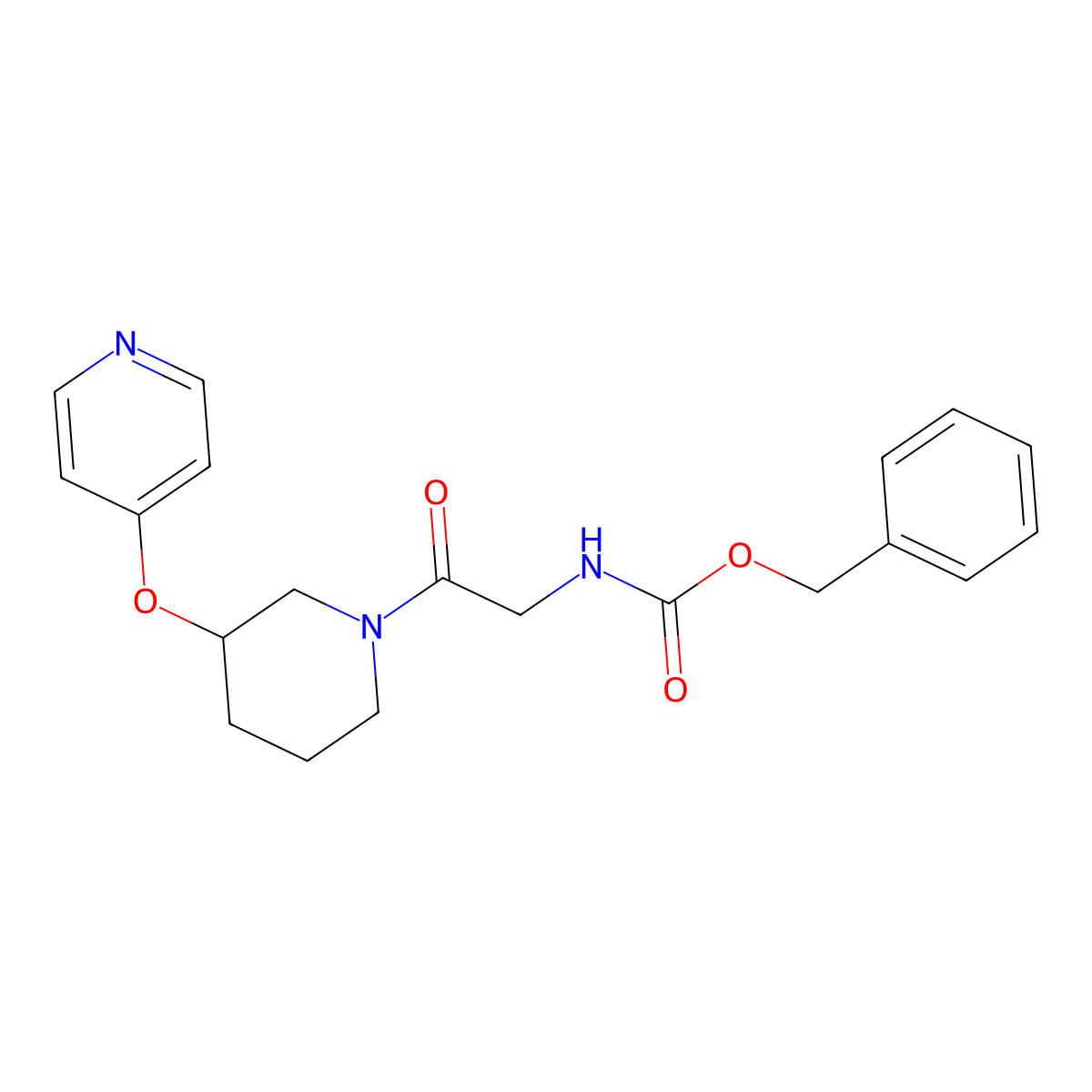 Benzyl (2-oxo-2-(3-(pyridin-4-yloxy)piperidin-1-yl)ethyl)carbamate molecular structure, CAS 2034433-78-6