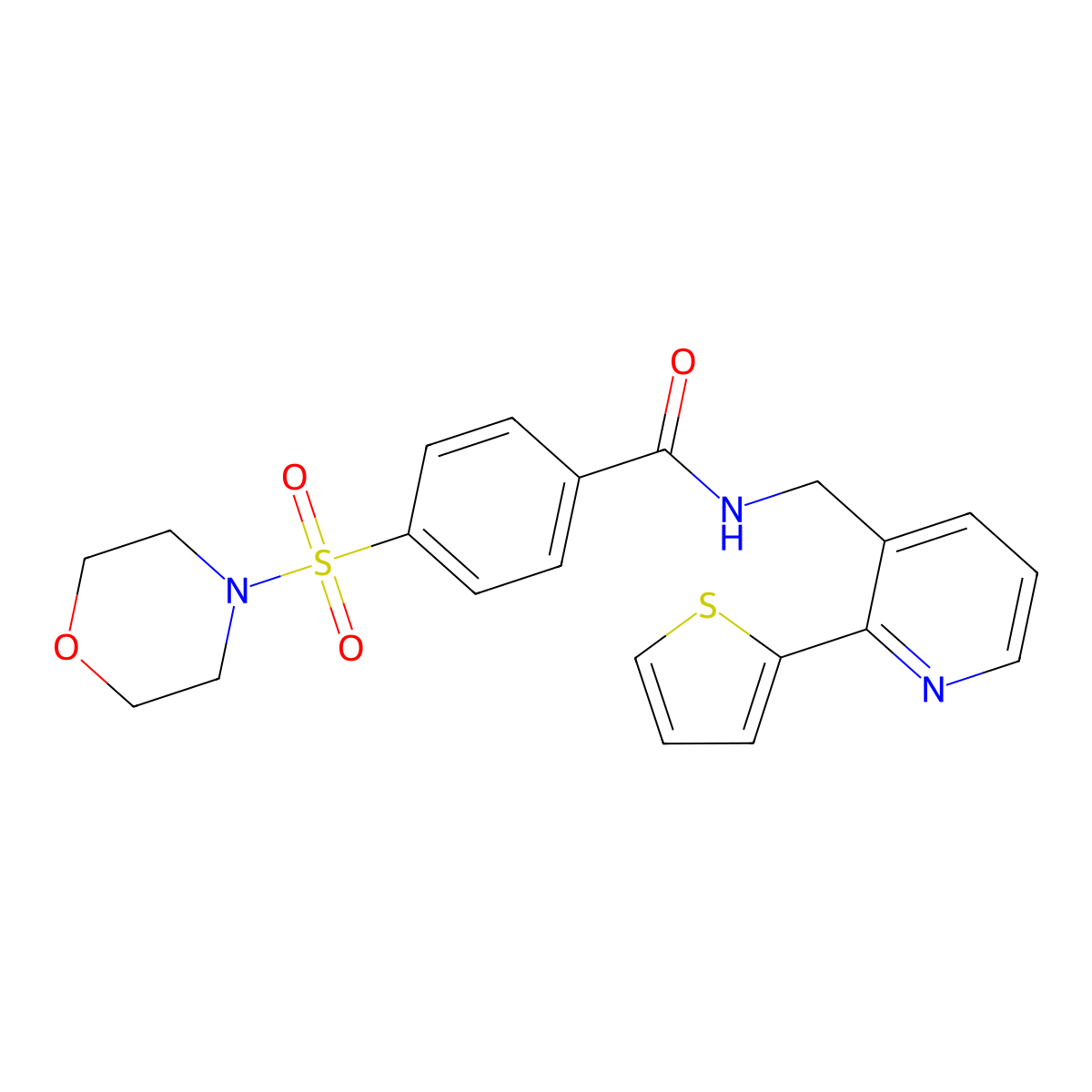 4-(morpholinosulfonyl)-N-((2-(thiophen-2-yl)pyridin-3-yl)methyl)benzamide molecular structure, CAS 2034433-79-7