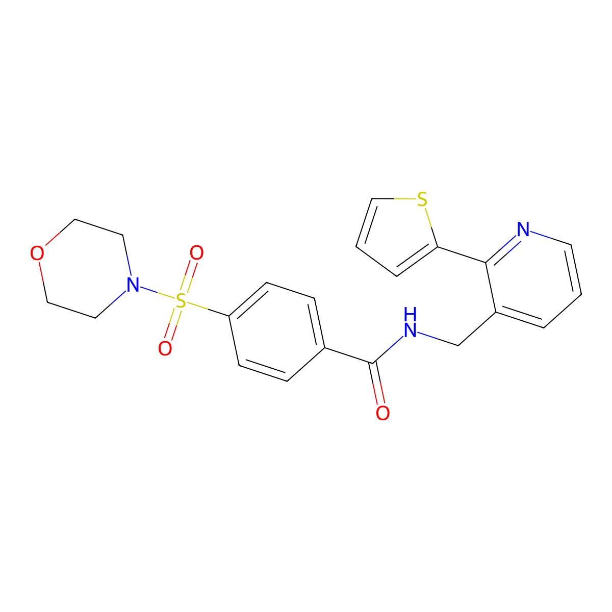 4-(morpholinosulfonyl)-N-((2-(thiophen-2-yl)pyridin-3-yl)methyl)benzamide molecular structure, CAS 2034433-79-7