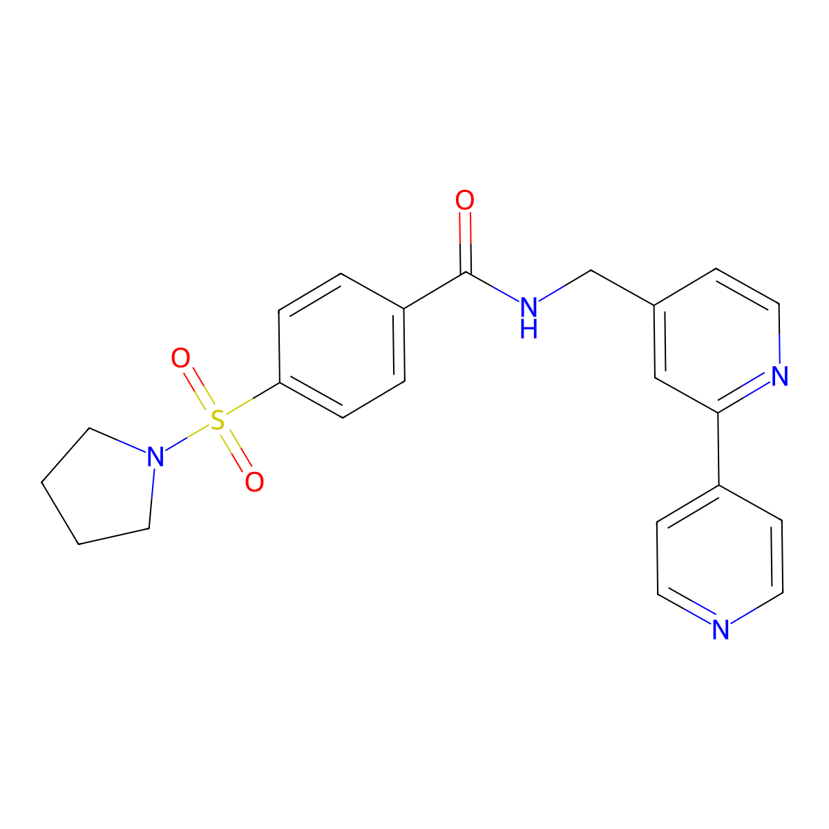 N-({[2,4'-bipyridine]-4-yl}methyl)-4-(pyrrolidine-1-sulfonyl)benzamide molecular structure, CAS 2034433-81-1