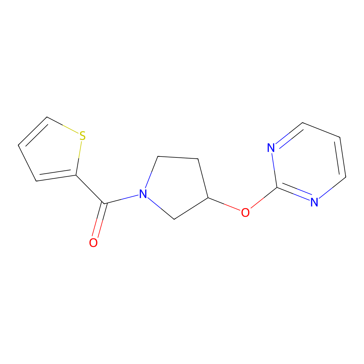 (3-(Pyrimidin-2-yloxy)pyrrolidin-1-yl)(thiophen-2-yl)methanone molecular structure, CAS 2034433-87-7