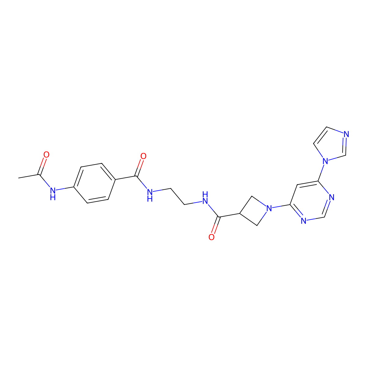 1-(6-(1H-imidazol-1-yl)pyrimidin-4-yl)-N-(2-(4-acetamidobenzamido)ethyl)azetidine-3-carboxamide molecular structure, CAS 2034433-88-8