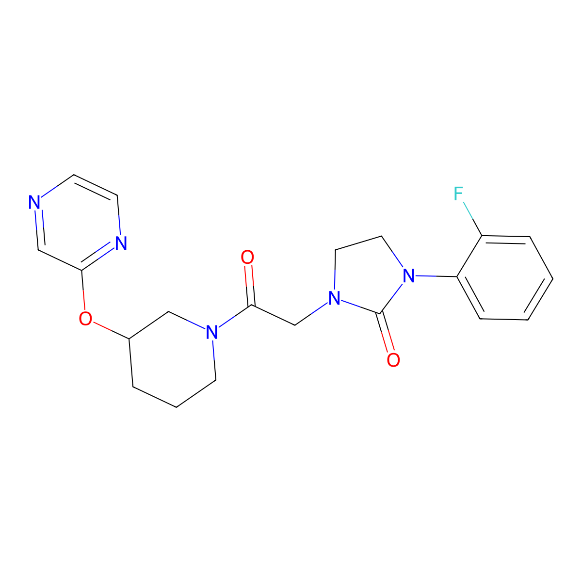 1-(2-Fluorophenyl)-3-(2-oxo-2-(3-(pyrazin-2-yloxy)piperidin-1-yl)ethyl)imidazolidin-2-one molecular structure, CAS 2034433-92-4