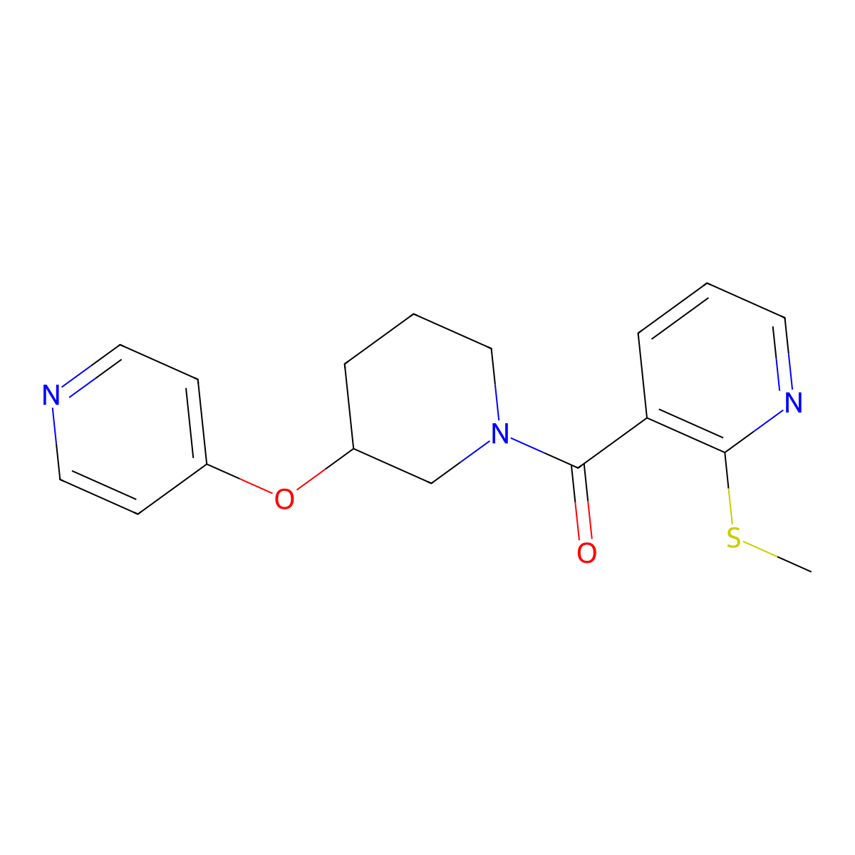 (2-(Methylthio)pyridin-3-yl)(3-(pyridin-4-yloxy)piperidin-1-yl)methanone molecular structure, CAS 2034433-93-5