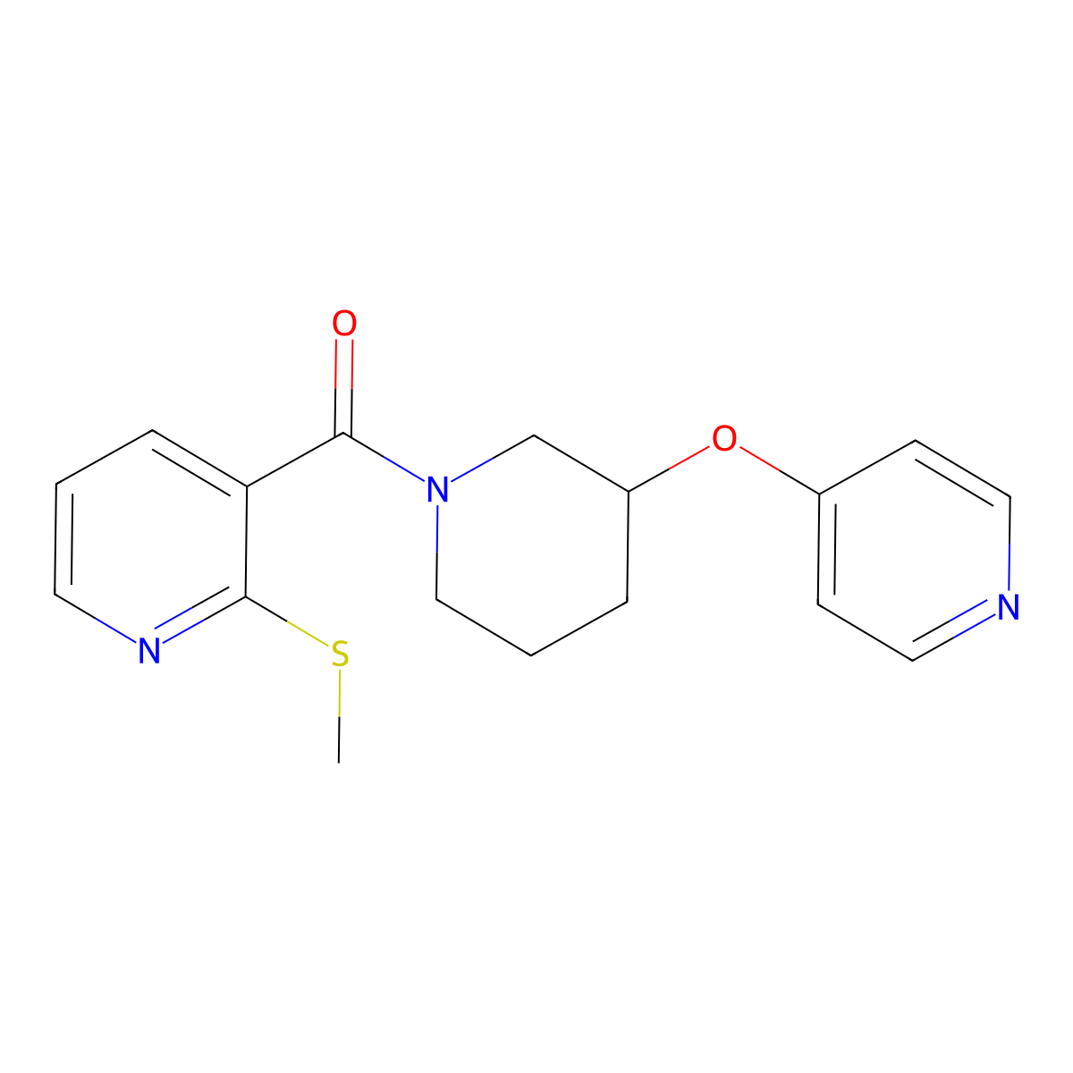 (2-(Methylthio)pyridin-3-yl)(3-(pyridin-4-yloxy)piperidin-1-yl)methanone molecular structure, CAS 2034433-93-5