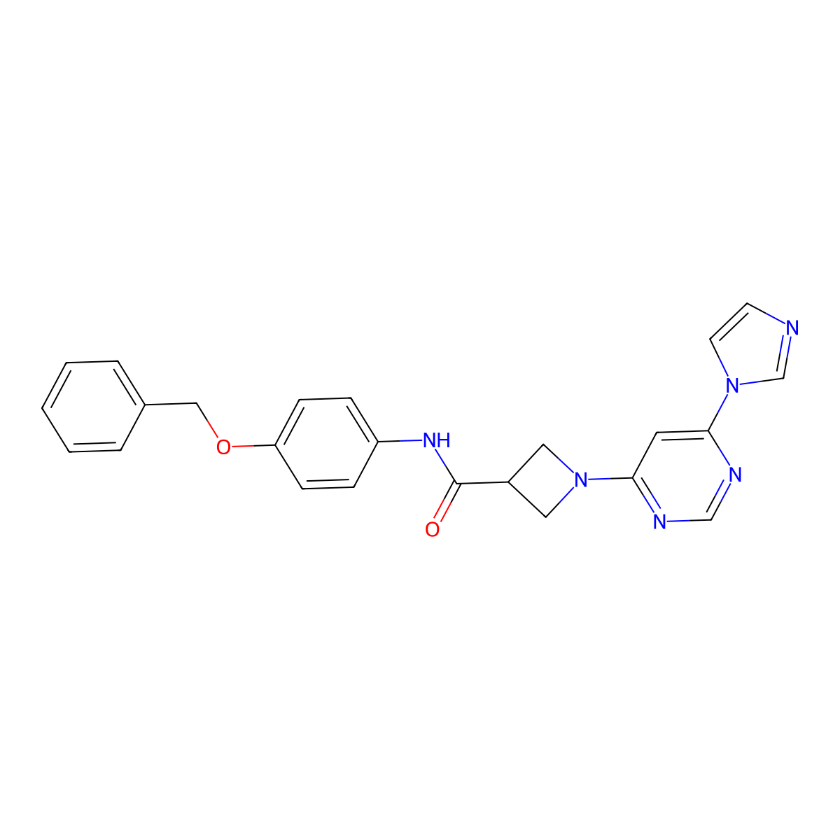 1-(6-(1H-imidazol-1-yl)pyrimidin-4-yl)-N-(4-(benzyloxy)phenyl)azetidine-3-carboxamide molecular structure, CAS 2034433-95-7