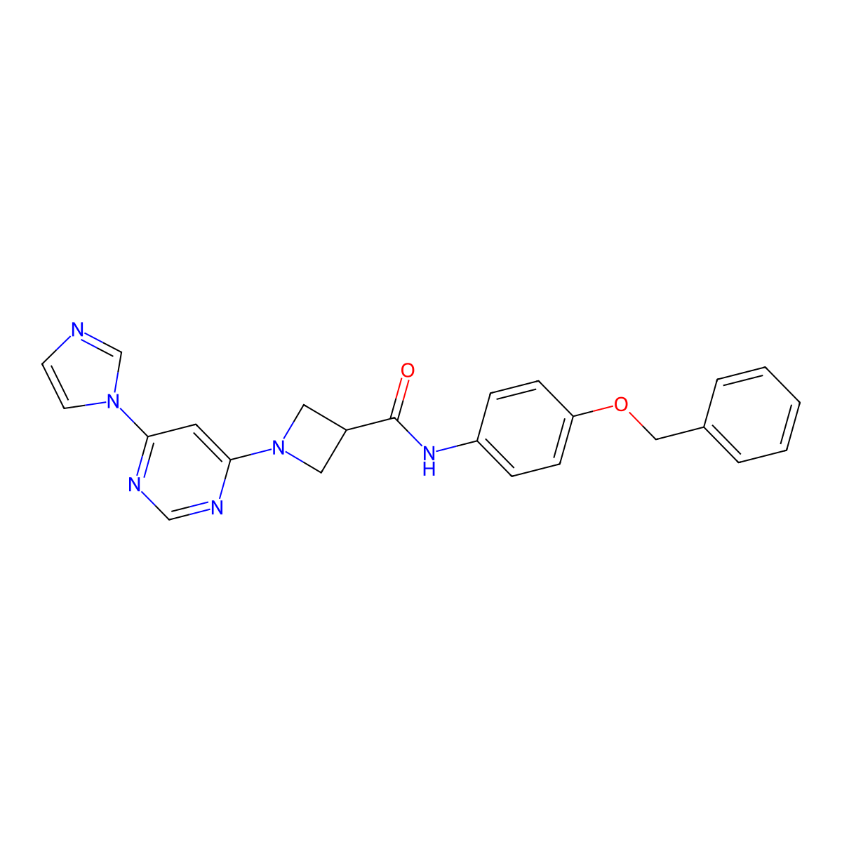 1-(6-(1H-imidazol-1-yl)pyrimidin-4-yl)-N-(4-(benzyloxy)phenyl)azetidine-3-carboxamide molecular structure, CAS 2034433-95-7