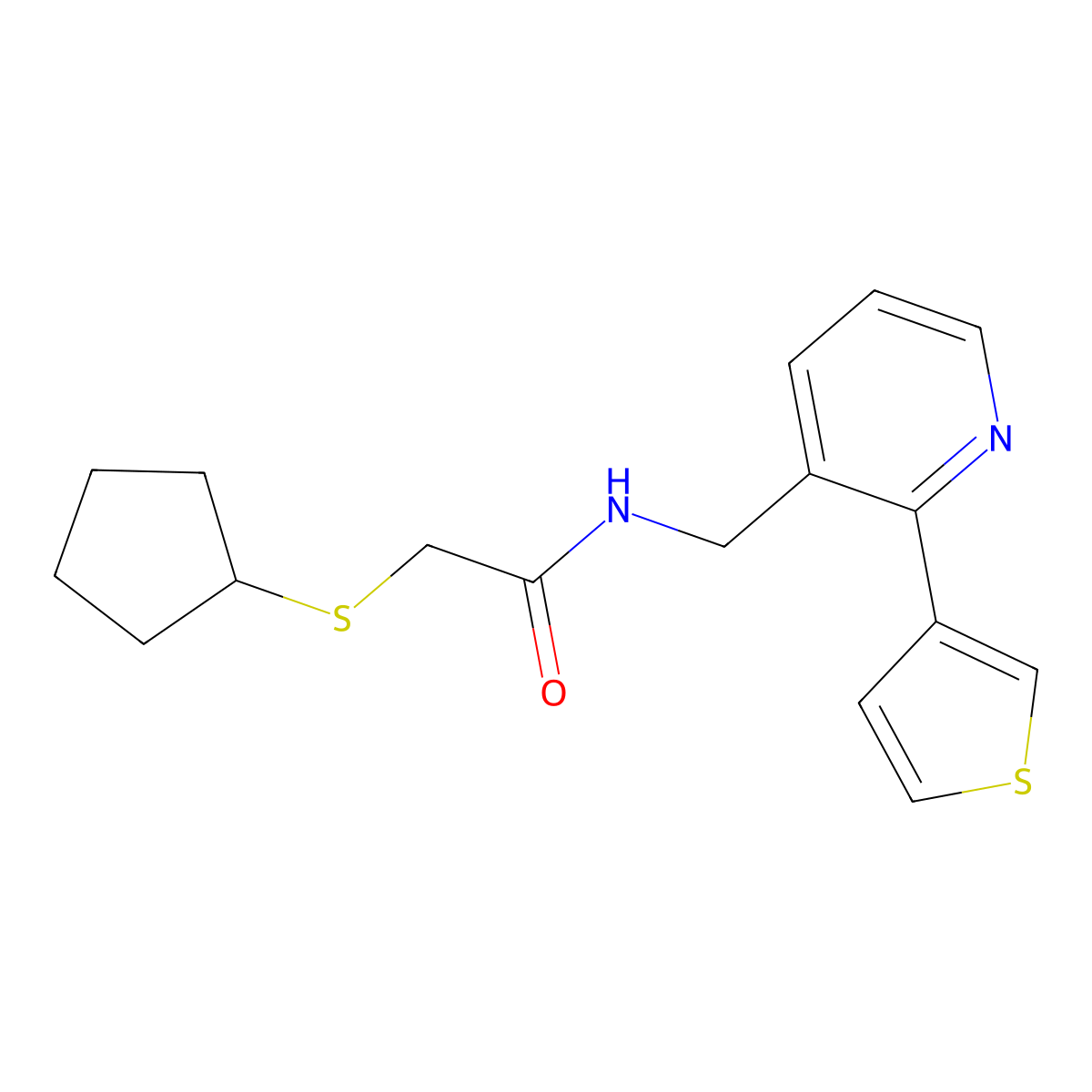 2-(cyclopentylthio)-N-((2-(thiophen-3-yl)pyridin-3-yl)methyl)acetamide molecular structure, CAS 2034433-97-9