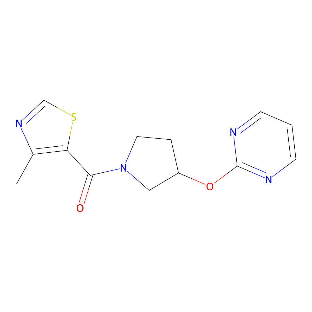(4-Methylthiazol-5-yl)(3-(pyrimidin-2-yloxy)pyrrolidin-1-yl)methanone molecular structure, CAS 2034433-99-1