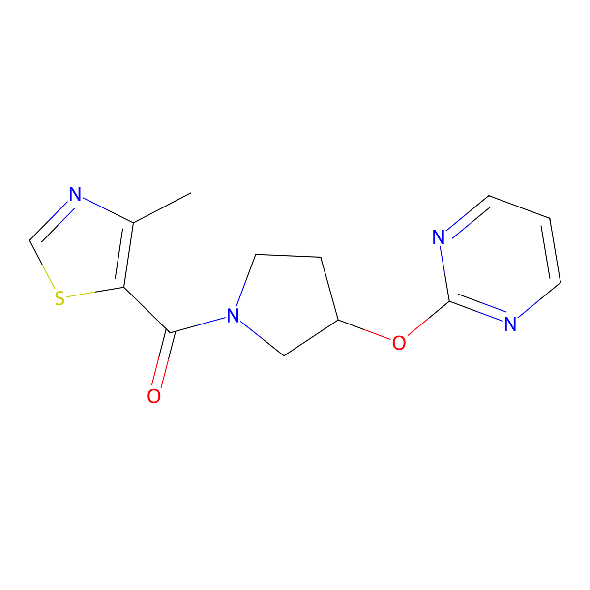 (4-Methylthiazol-5-yl)(3-(pyrimidin-2-yloxy)pyrrolidin-1-yl)methanone molecular structure, CAS 2034433-99-1