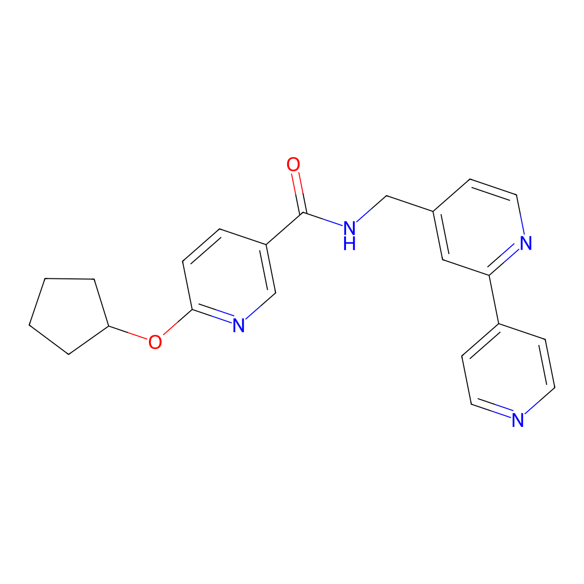 N-({[2,4'-bipyridine]-4-yl}methyl)-6-(cyclopentyloxy)pyridine-3-carboxamide molecular structure, CAS 2034434-05-2