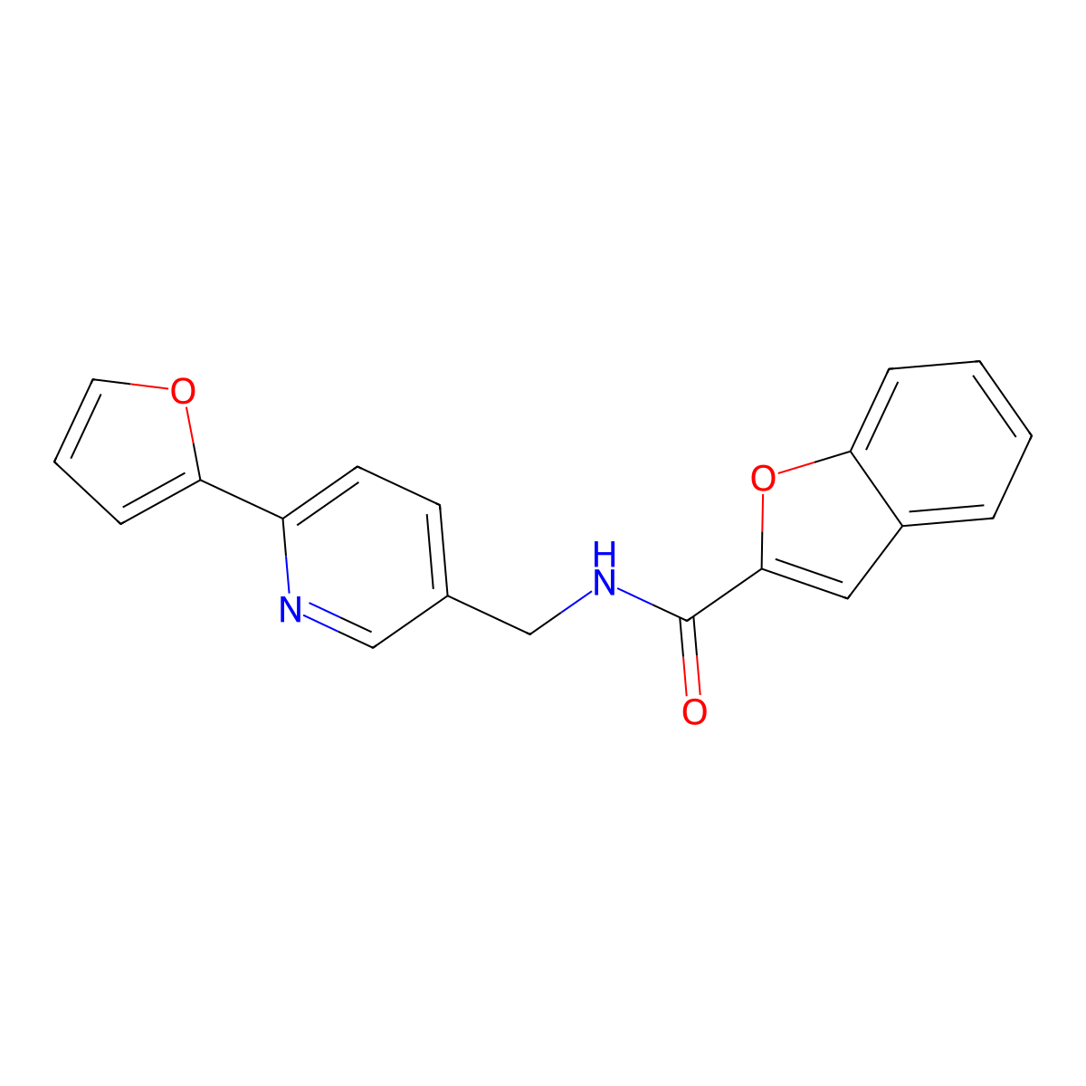 N-((6-(furan-2-yl)pyridin-3-yl)methyl)benzofuran-2-carboxamide molecular structure, CAS 2034434-17-6