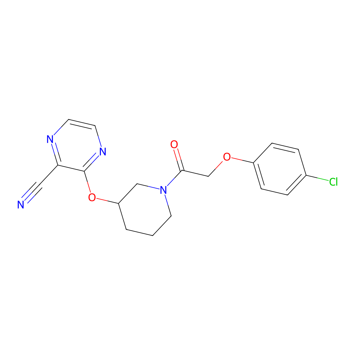3-((1-(2-(4-Chlorophenoxy)acetyl)piperidin-3-yl)oxy)pyrazine-2-carbonitrile molecular structure, CAS 2034434-19-8