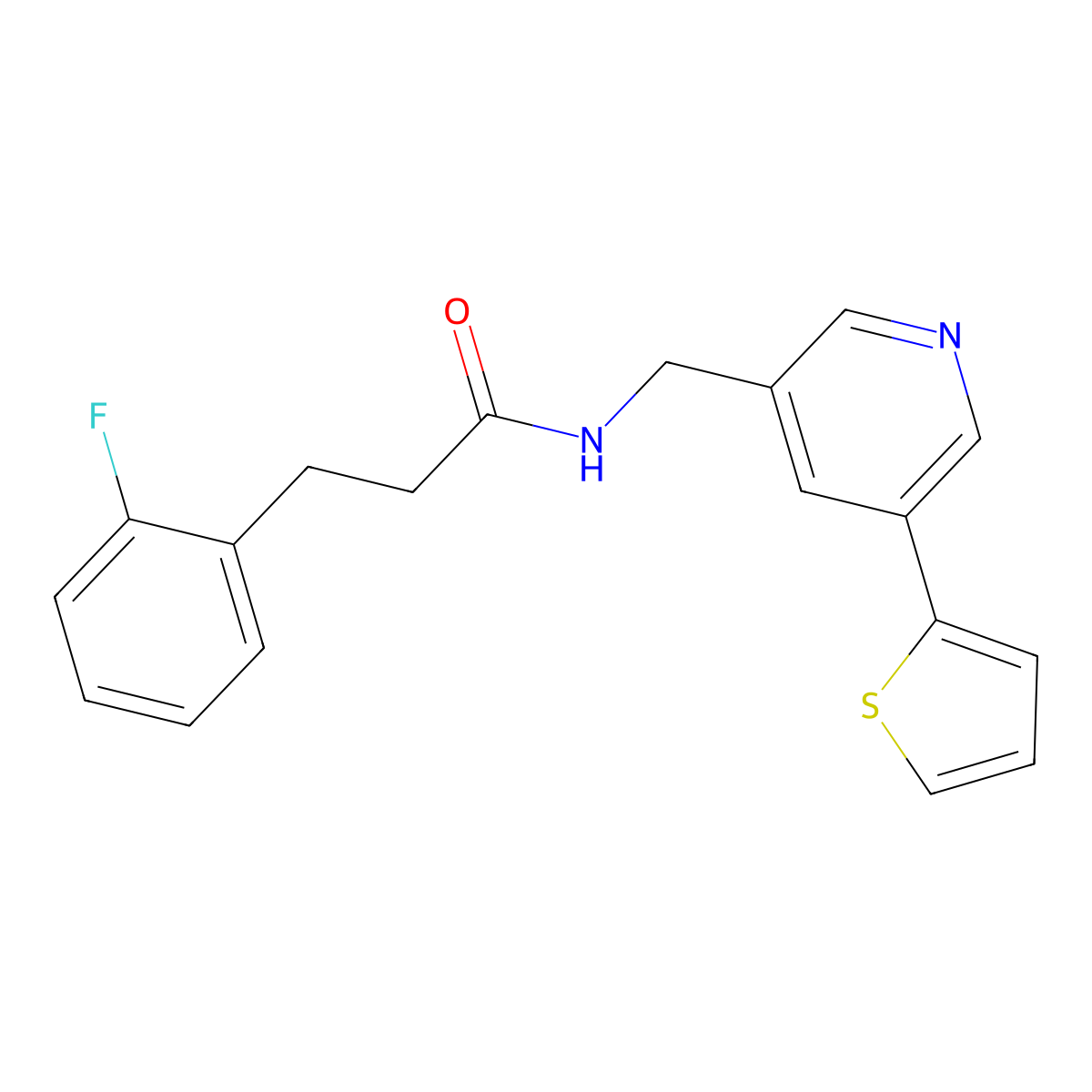 3-(2-fluorophenyl)-N-((5-(thiophen-2-yl)pyridin-3-yl)methyl)propanamide molecular structure, CAS 2034434-23-4