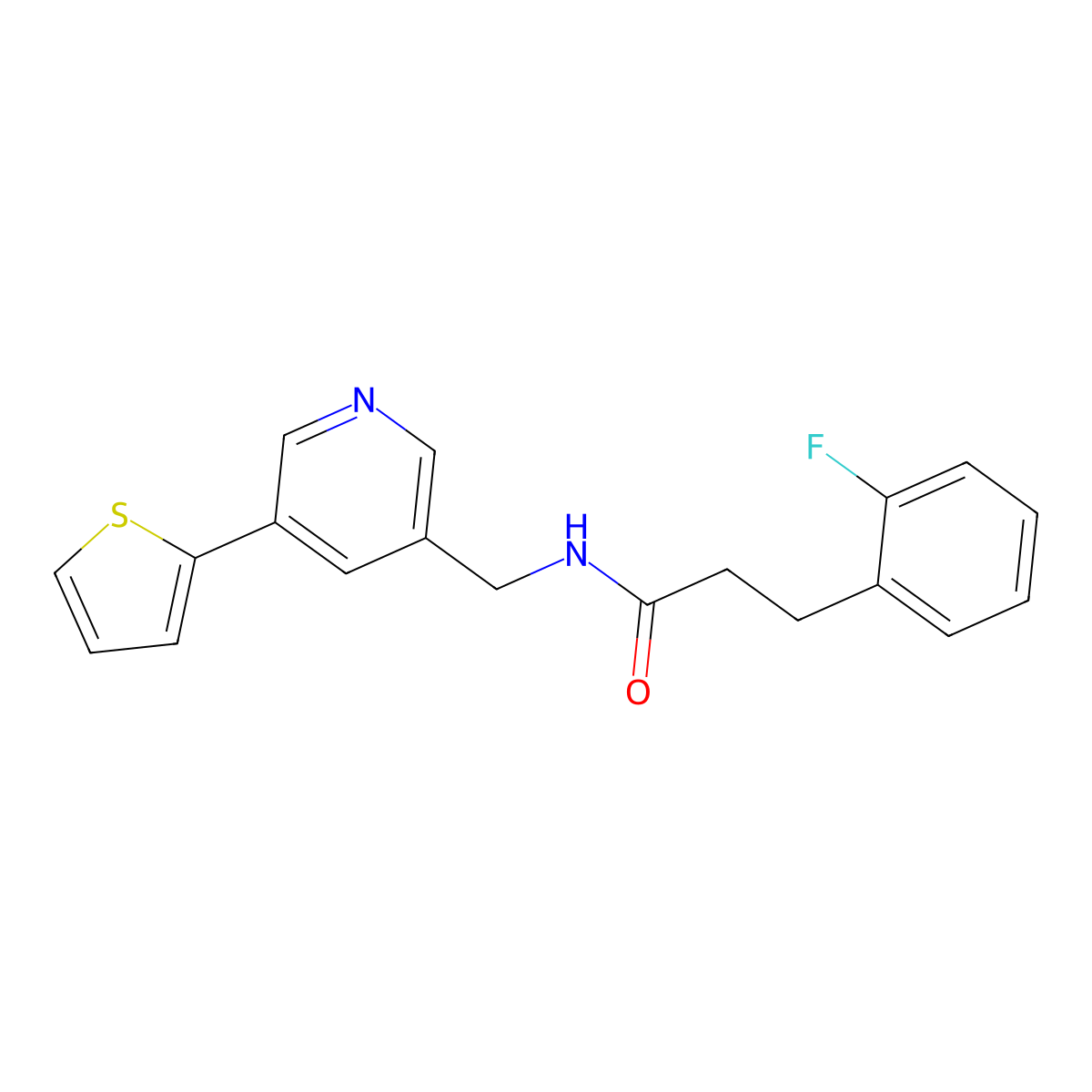 3-(2-fluorophenyl)-N-((5-(thiophen-2-yl)pyridin-3-yl)methyl)propanamide molecular structure, CAS 2034434-23-4
