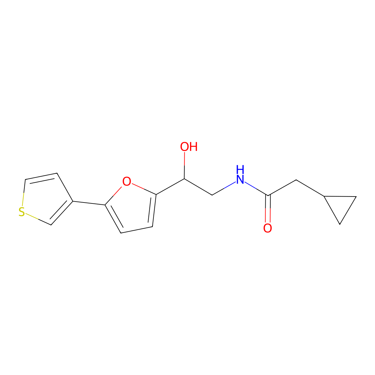 2-cyclopropyl-N-{2-hydroxy-2-[5-(thiophen-3-yl)furan-2-yl]ethyl}acetamide molecular structure, CAS 2034434-24-5